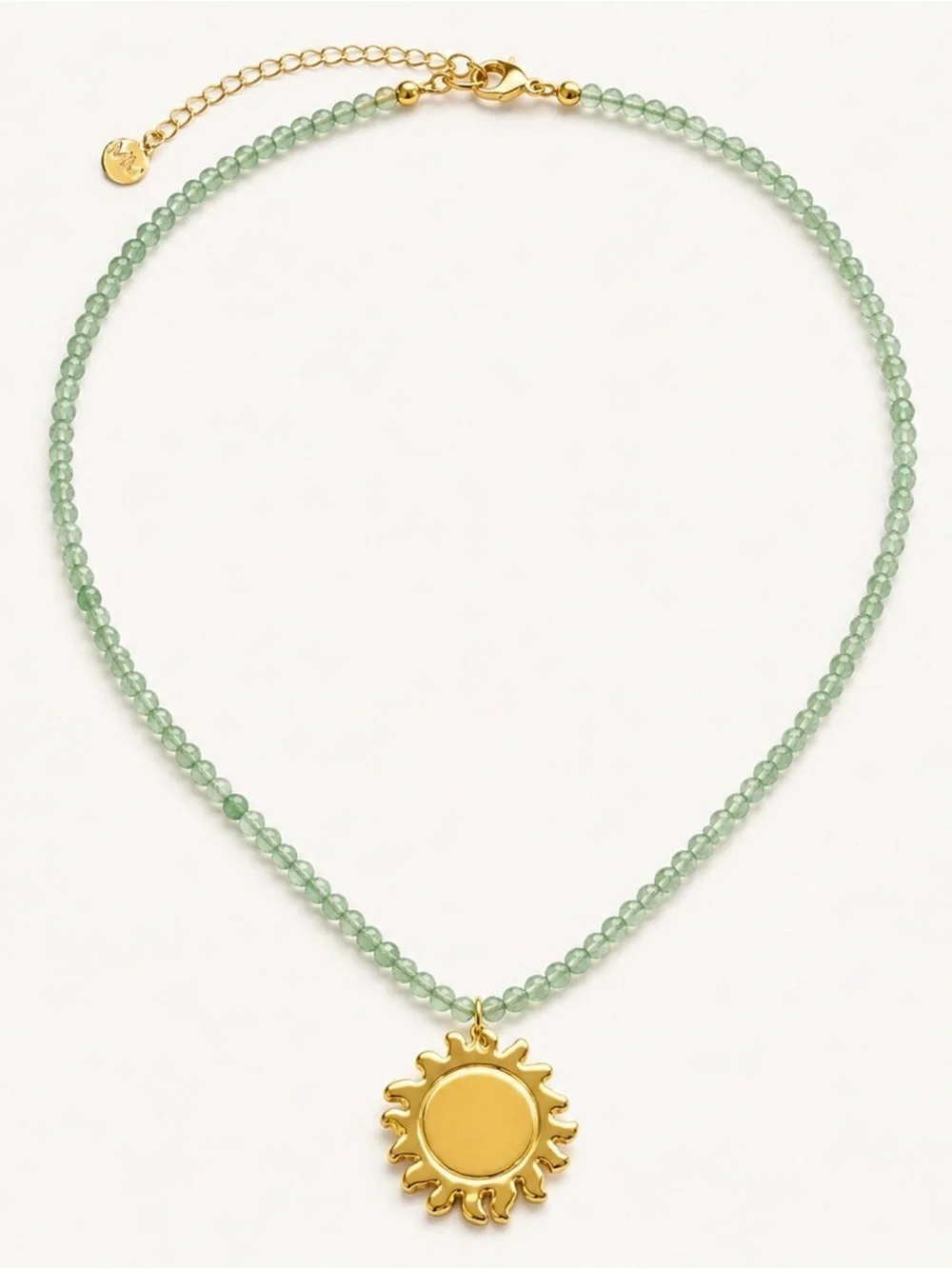 Faceted Green Aventurine Gold Sun Charm Necklace NWOT